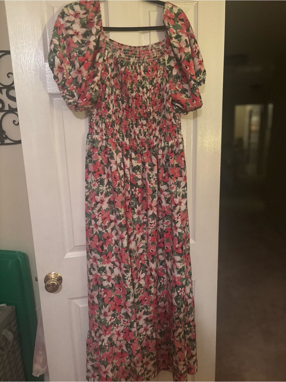 Floral Pink Women’s Maxi Dress with Puff Sleeves